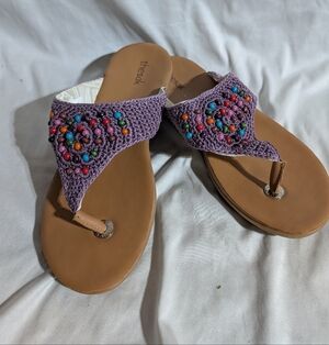 The Sak Purple Beaded Boho Flip Flops Sandals Size 9